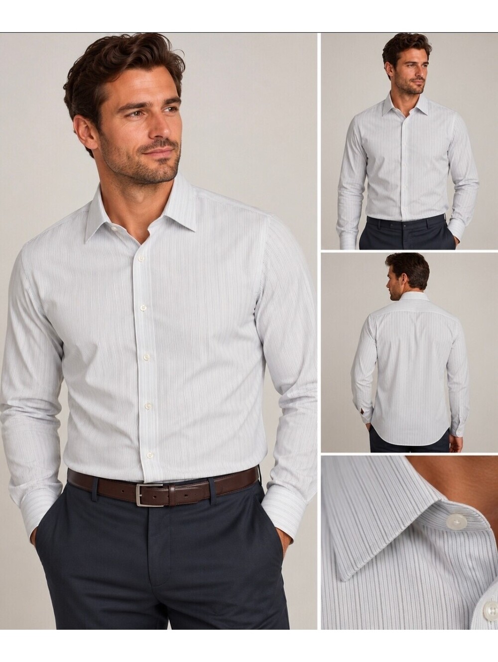 Calvin Klein Steel+ Mens 16.5 34/35 Slim Fit Stretch Non-Iron Striped Dress